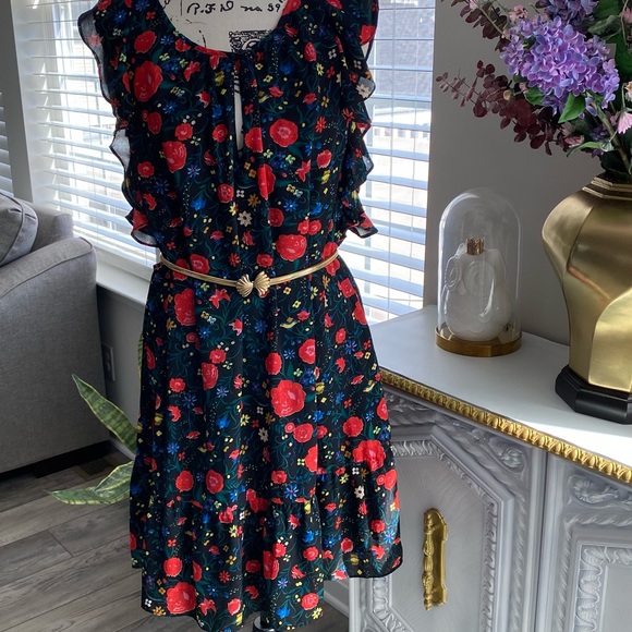 J. Crew Floral Flutter Sleeve Shift Dress Small Black Red #7 - Picture 2 of 11